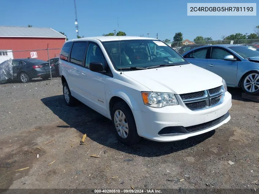 2017 Dodge Grand Caravan Se VIN: 2C4RDGBG5HR781193 Lot: 40280510