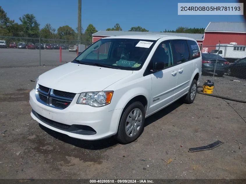 2C4RDGBG5HR781193 2017 Dodge Grand Caravan Se