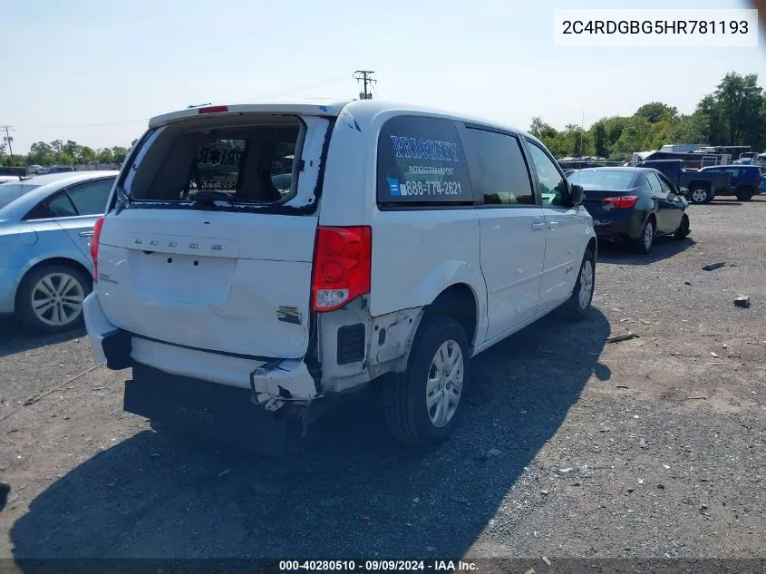 2017 Dodge Grand Caravan Se VIN: 2C4RDGBG5HR781193 Lot: 40280510