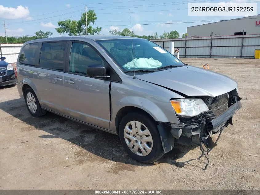 2018 Dodge Grand Caravan Se VIN: 2C4RDGBG3JR192259 Lot: 39438041