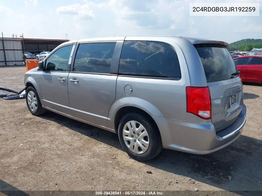 2018 Dodge Grand Caravan Se VIN: 2C4RDGBG3JR192259 Lot: 39438041