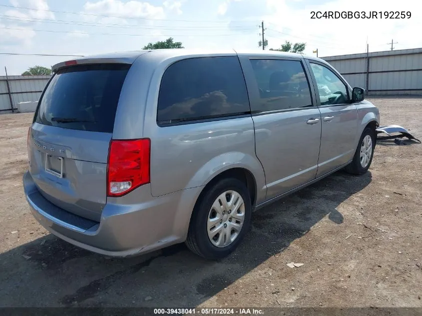 2018 Dodge Grand Caravan Se VIN: 2C4RDGBG3JR192259 Lot: 39438041