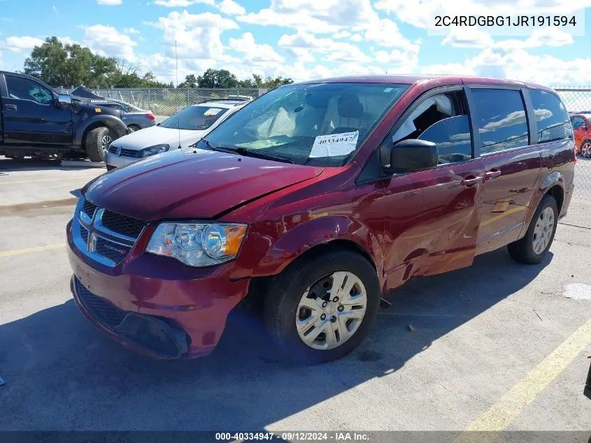 2018 Dodge Grand Caravan Se VIN: 2C4RDGBG1JR191594 Lot: 40334947