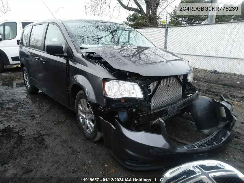 2019 Dodge Grand Caravan Cvp/Sxt VIN: 2C4RDGBG0KR778239 Lot: 11919657