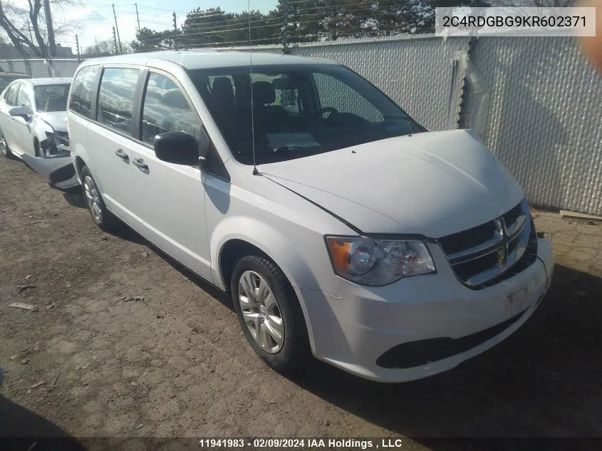 2019 Dodge Grand Caravan Cvp/Sxt VIN: 2C4RDGBG9KR602371 Lot: 11941983