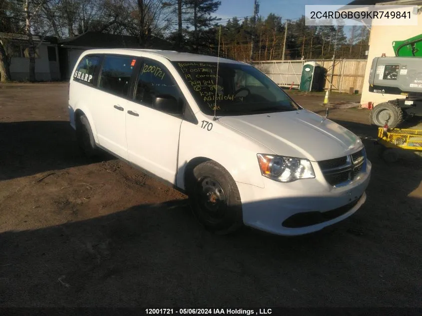 2019 Dodge Grand Caravan Cvp/Sxt VIN: 2C4RDGBG9KR749841 Lot: 12001721