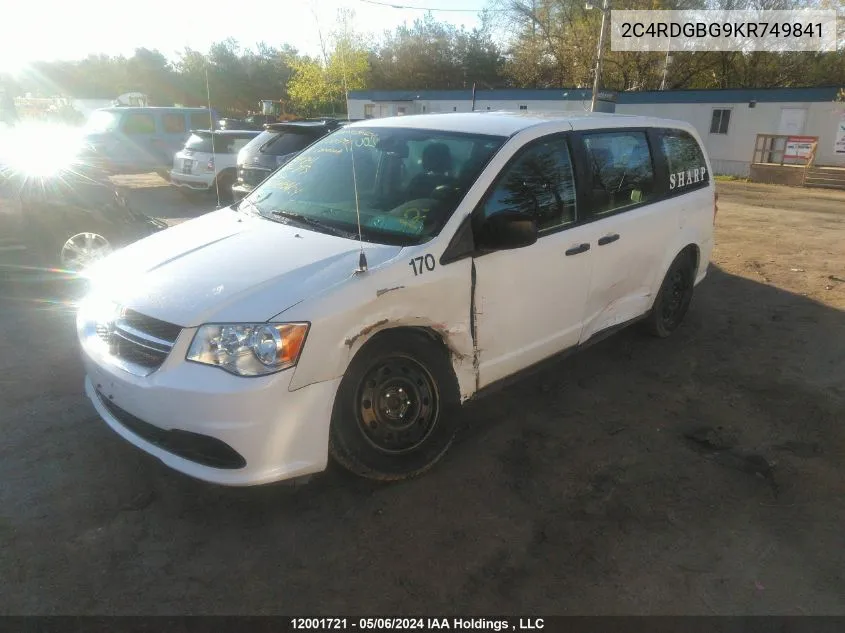 2019 Dodge Grand Caravan Cvp/Sxt VIN: 2C4RDGBG9KR749841 Lot: 12001721