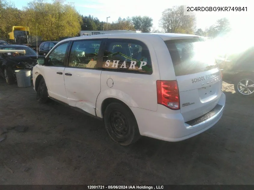 2C4RDGBG9KR749841 2019 Dodge Grand Caravan Cvp/Sxt