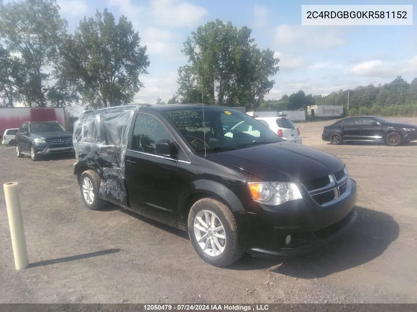 2019 Dodge Grand Caravan Se VIN: 2C4RDGBG0KR581152 Lot: 12050479