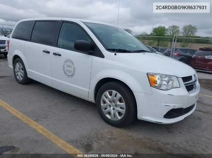 2019 Dodge Grand Caravan Se VIN: 2C4RDGBG9KR637931 Lot: 39388826