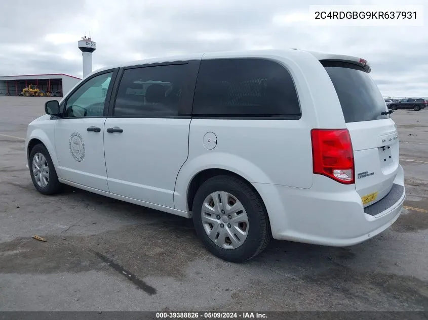 2019 Dodge Grand Caravan Se VIN: 2C4RDGBG9KR637931 Lot: 39388826