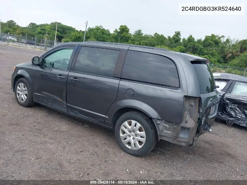 2019 Dodge Grand Caravan Se VIN: 2C4RDGBG3KR524640 Lot: 39429114