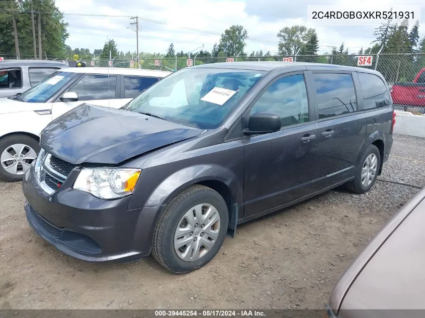 2019 Dodge Grand Caravan Se VIN: 2C4RDGBGXKR521931 Lot: 39445254