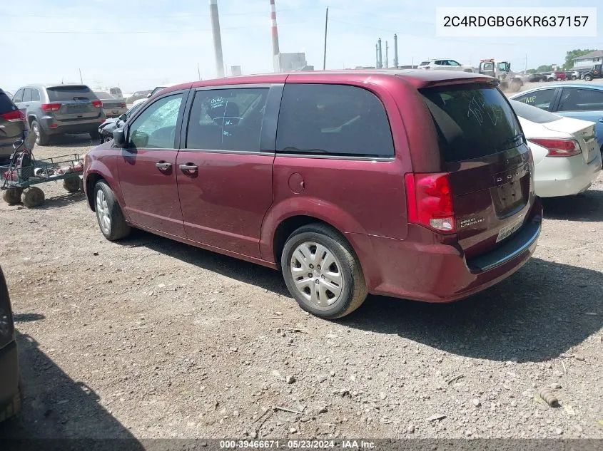 2019 Dodge Grand Caravan Se VIN: 2C4RDGBG6KR637157 Lot: 39466671