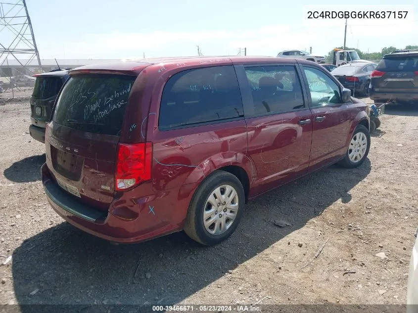 2019 Dodge Grand Caravan Se VIN: 2C4RDGBG6KR637157 Lot: 39466671