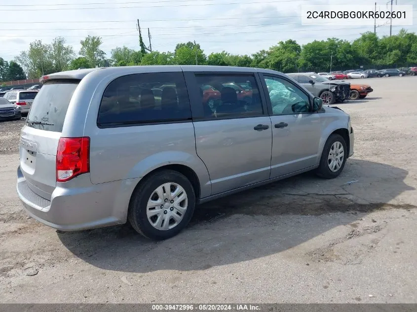 2019 Dodge Grand Caravan Se VIN: 2C4RDGBG0KR602601 Lot: 39472996