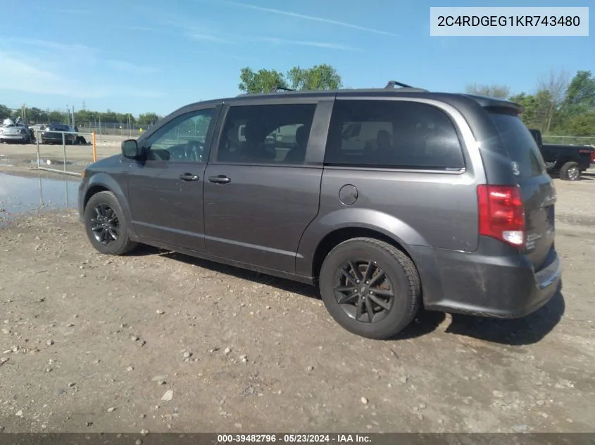 2019 Dodge Grand Caravan Gt VIN: 2C4RDGEG1KR743480 Lot: 39482796