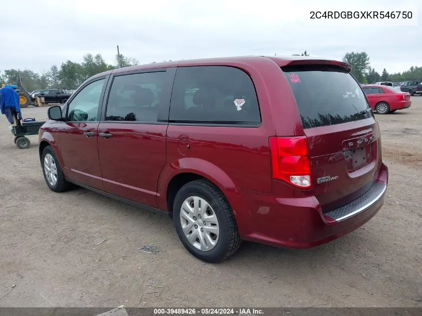 2019 Dodge Grand Caravan Cvp/Sxt VIN: 2C4RDGBGXKR546750 Lot: 39489426