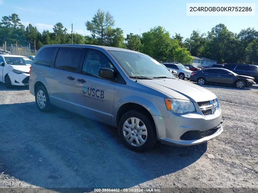 2019 Dodge Grand Caravan Se VIN: 2C4RDGBG0KR752286 Lot: 39504402