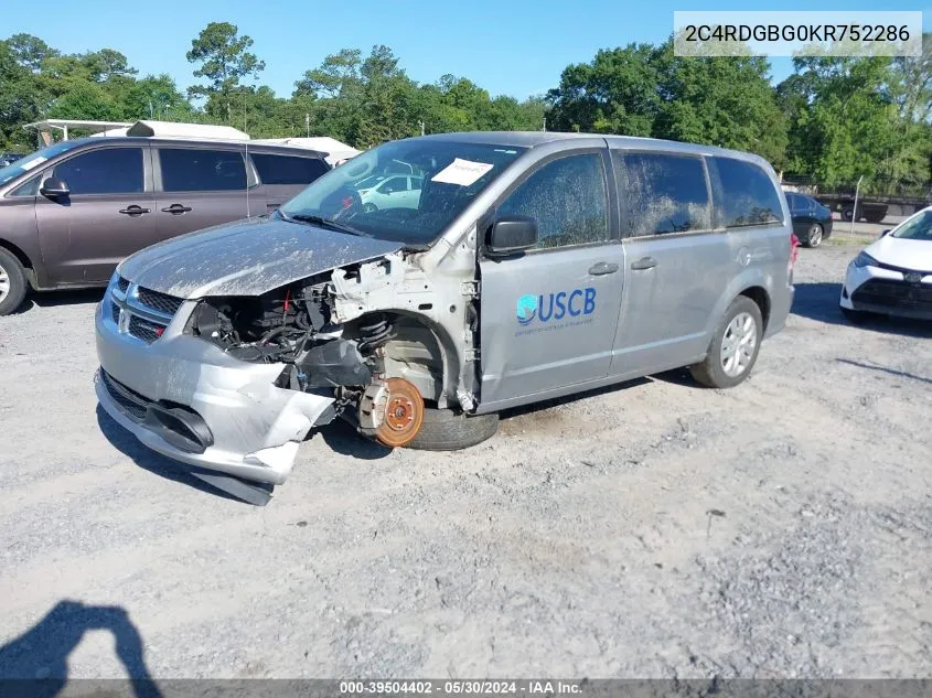 2019 Dodge Grand Caravan Se VIN: 2C4RDGBG0KR752286 Lot: 39504402