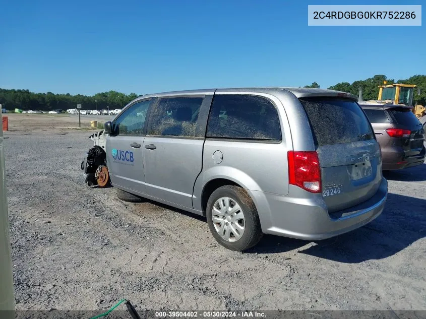 2019 Dodge Grand Caravan Se VIN: 2C4RDGBG0KR752286 Lot: 39504402