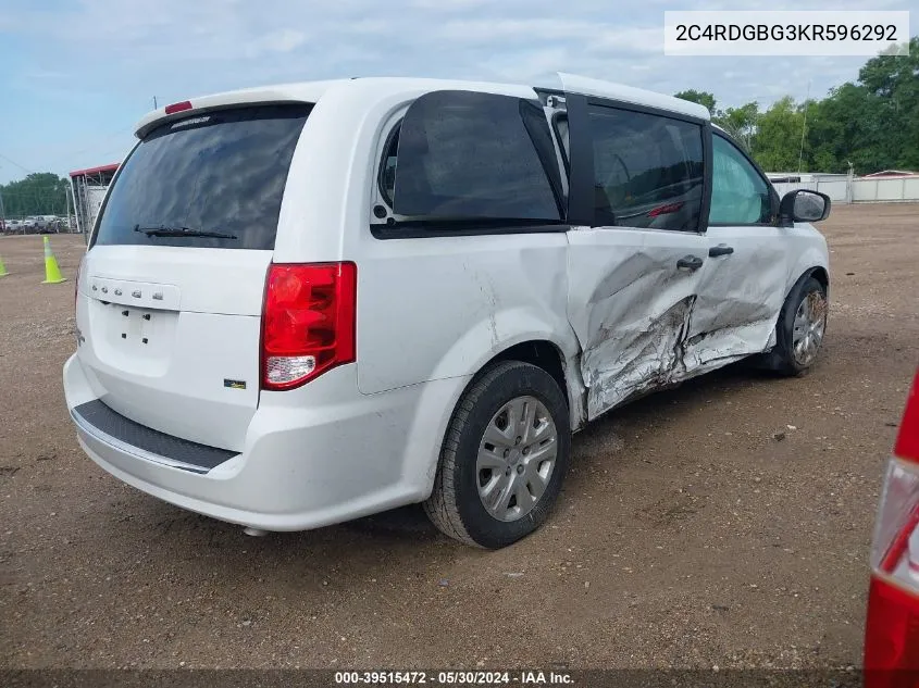 2019 Dodge Grand Caravan Se VIN: 2C4RDGBG3KR596292 Lot: 39515472