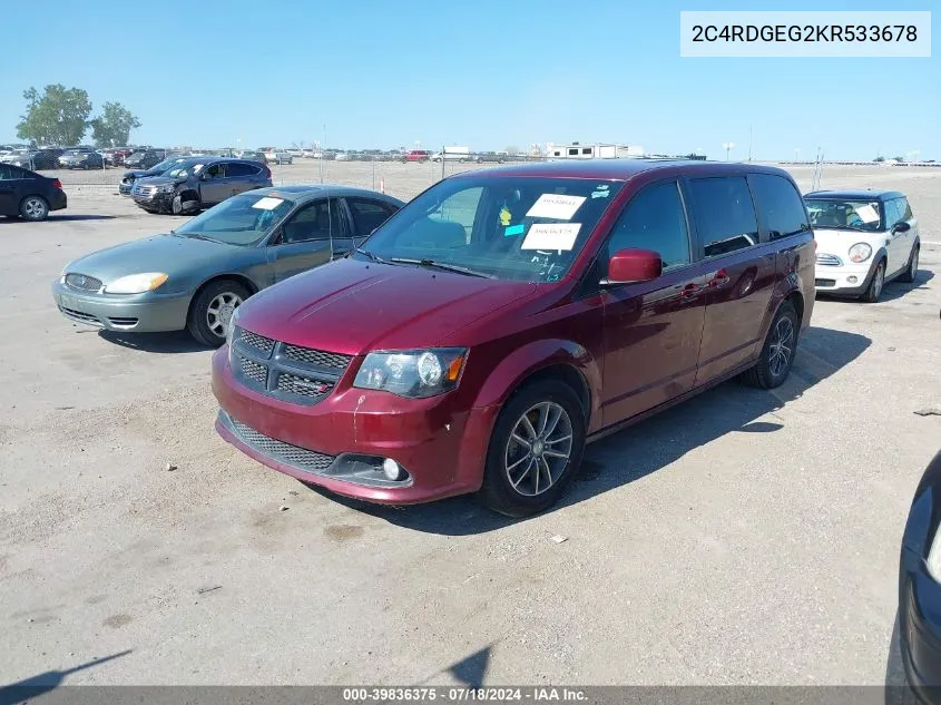 2019 Dodge Grand Caravan Gt VIN: 2C4RDGEG2KR533678 Lot: 39836375