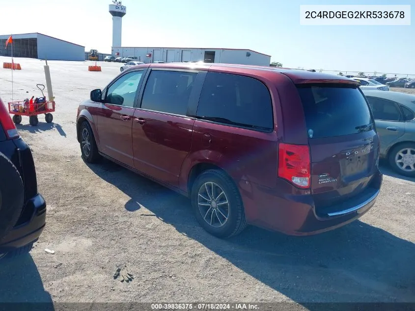 2019 Dodge Grand Caravan Gt VIN: 2C4RDGEG2KR533678 Lot: 39836375