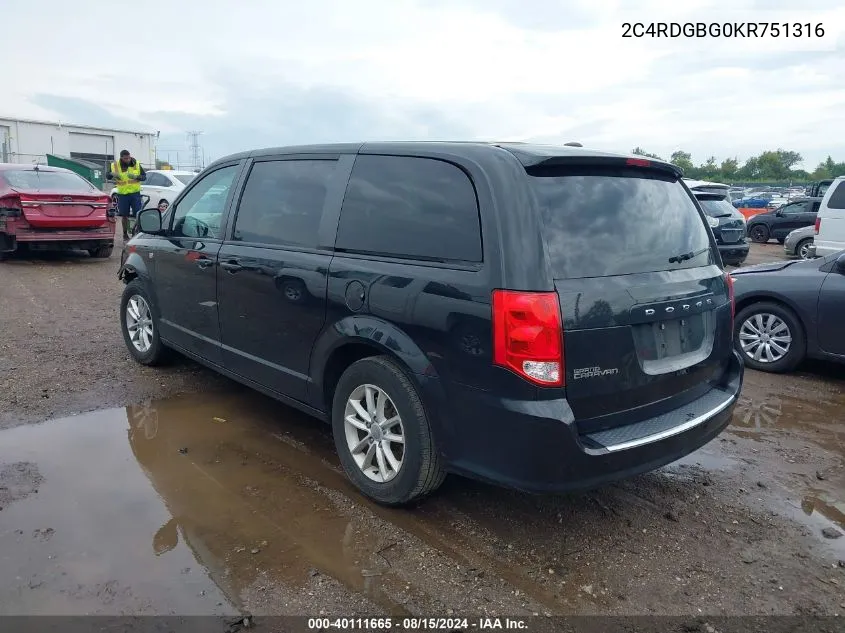 2019 Dodge Grand Caravan Se 35Th Anniversary Edition VIN: 2C4RDGBG0KR751316 Lot: 40111665