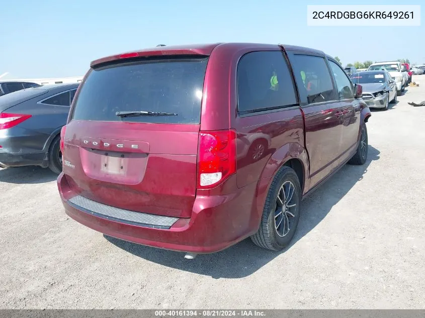 2019 Dodge Grand Caravan Se Plus VIN: 2C4RDGBG6KR649261 Lot: 40161394