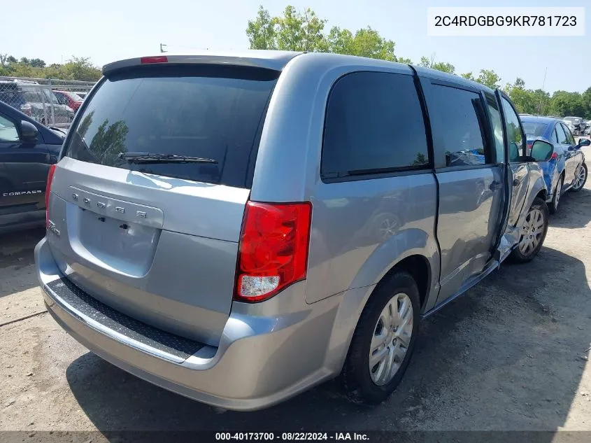 2019 Dodge Grand Caravan Se VIN: 2C4RDGBG9KR781723 Lot: 40173700