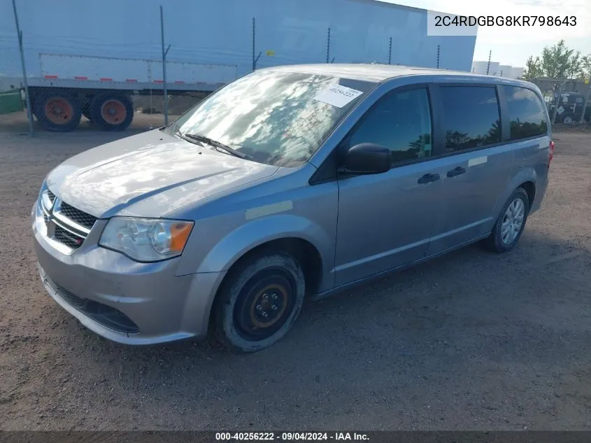 2019 Dodge Grand Caravan Se VIN: 2C4RDGBG8KR798643 Lot: 40256222