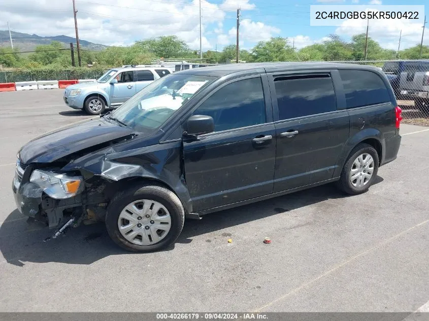 2019 Dodge Grand Caravan Se VIN: 2C4RDGBG5KR500422 Lot: 40266179