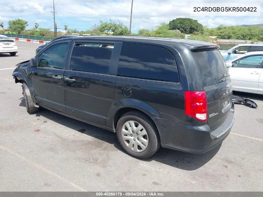 2019 Dodge Grand Caravan Se VIN: 2C4RDGBG5KR500422 Lot: 40266179