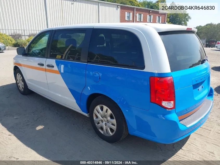 2019 Dodge Grand Caravan Se VIN: 2C4RDGBG4KR646830 Lot: 40314846