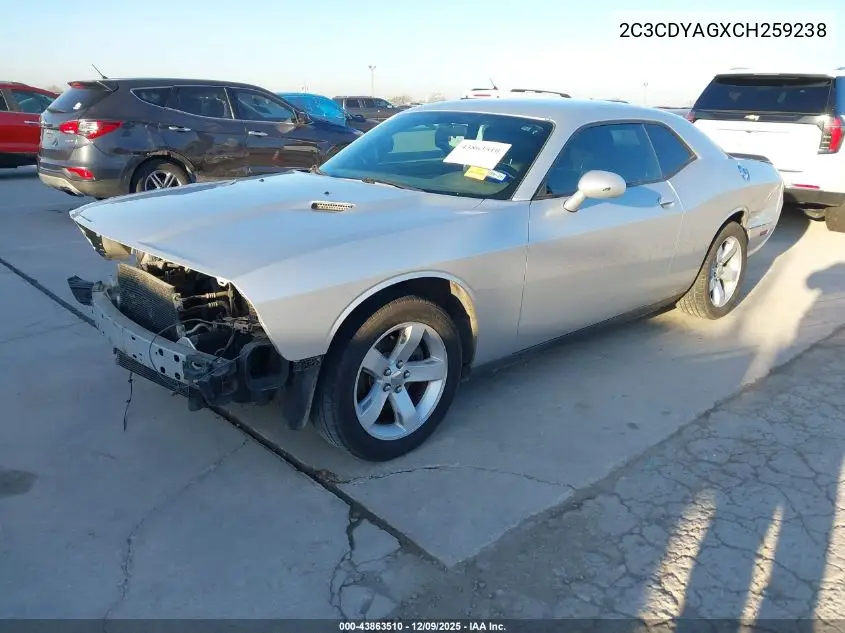 2C3CDYAGXCH259238 2012 Dodge Challenger Sxt
