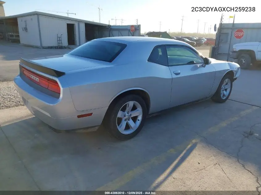 2C3CDYAGXCH259238 2012 Dodge Challenger Sxt