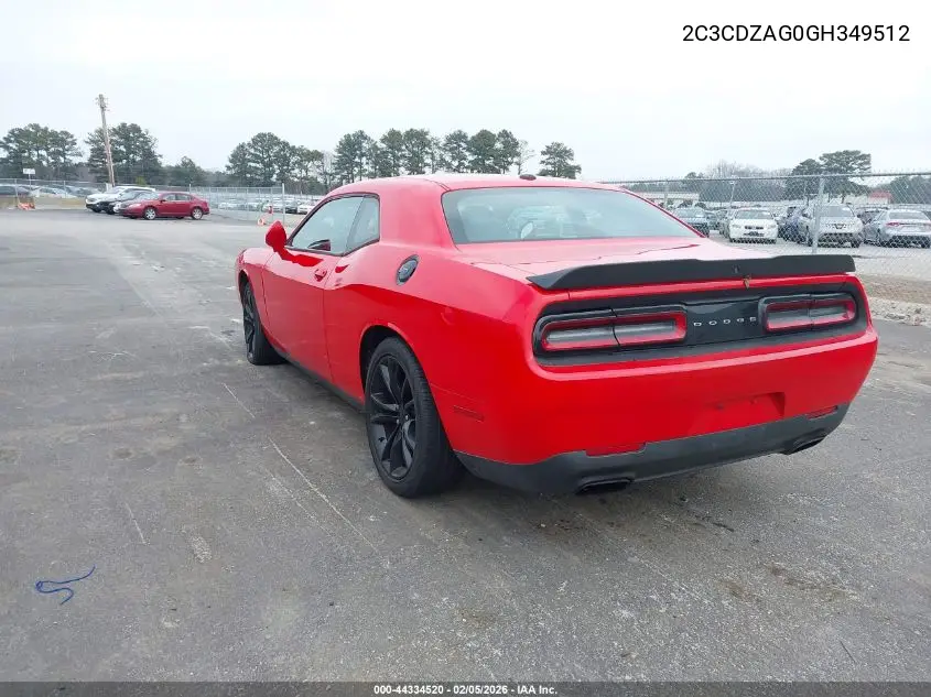 2C3CDZAG0GH349512 2016 Dodge Challenger Sxt