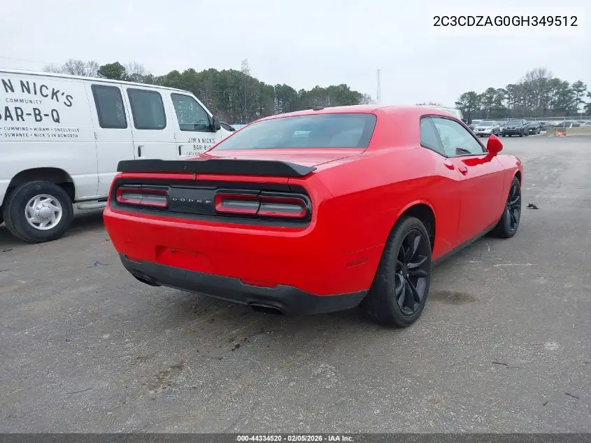 2C3CDZAG0GH349512 2016 Dodge Challenger Sxt