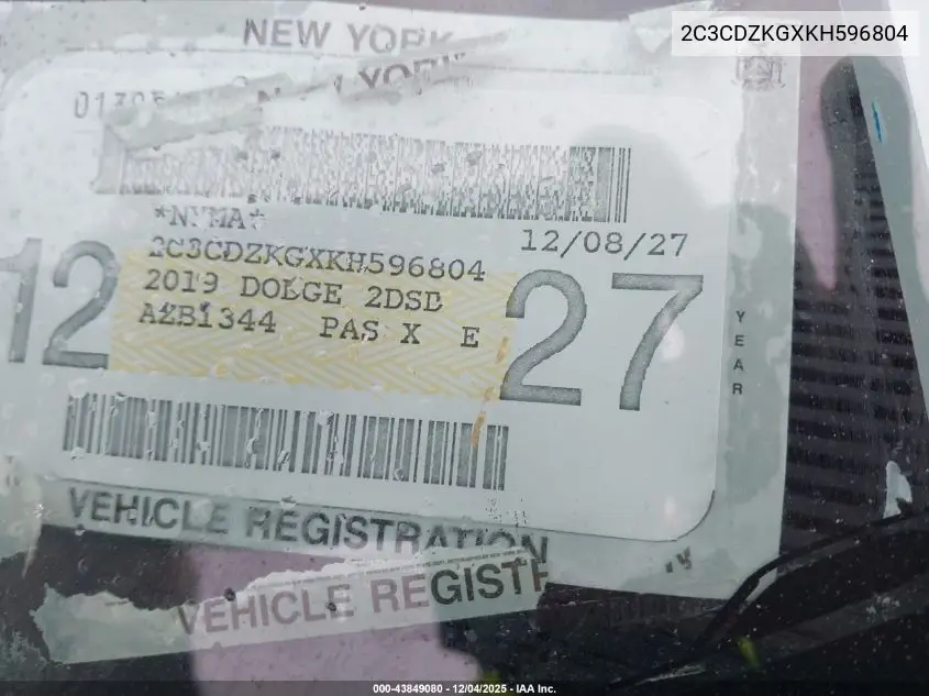 2C3CDZKGXKH596804 2019 Dodge Challenger Gt Awd