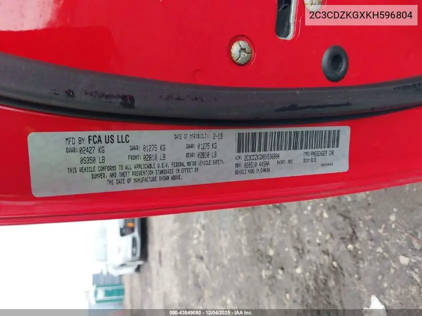 2C3CDZKGXKH596804 2019 Dodge Challenger Gt Awd