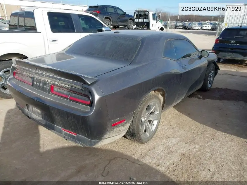 2C3CDZAG9KH671929 2019 Dodge Challenger Sxt