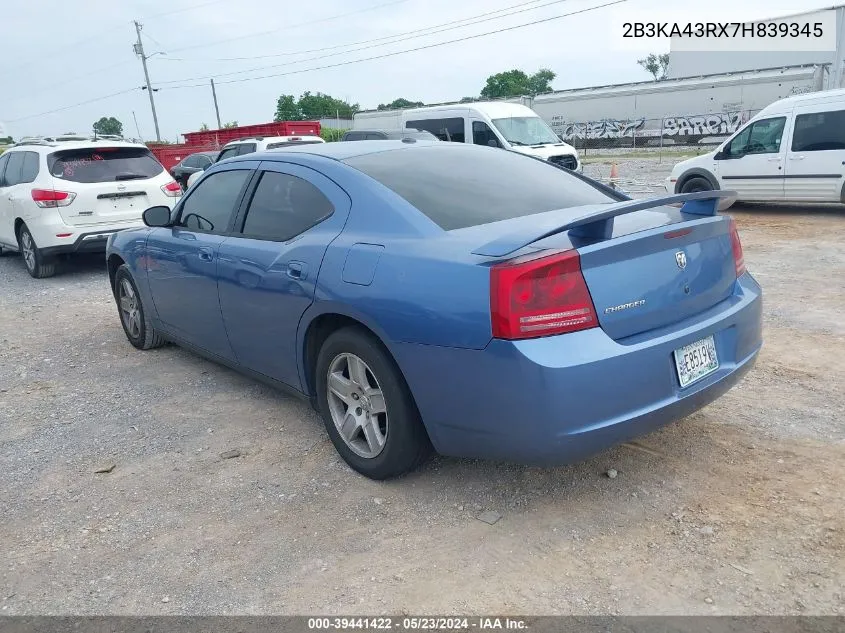 2007 Dodge Charger VIN: 2B3KA43RX7H839345 Lot: 39441422