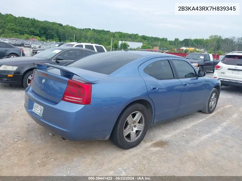 2007 Dodge Charger VIN: 2B3KA43RX7H839345 Lot: 39441422