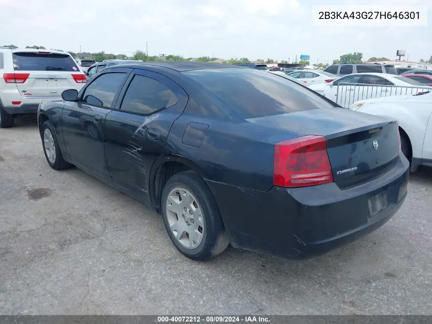 2007 Dodge Charger VIN: 2B3KA43G27H646301 Lot: 40072212