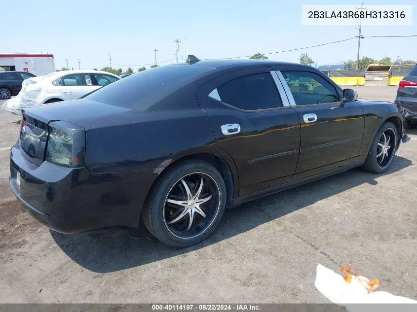 2008 Dodge Charger VIN: 2B3LA43R68H313316 Lot: 40114197