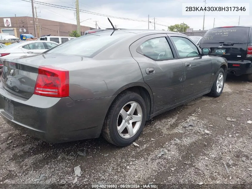 2008 Dodge Charger VIN: 2B3KA43GX8H317346 Lot: 40216593