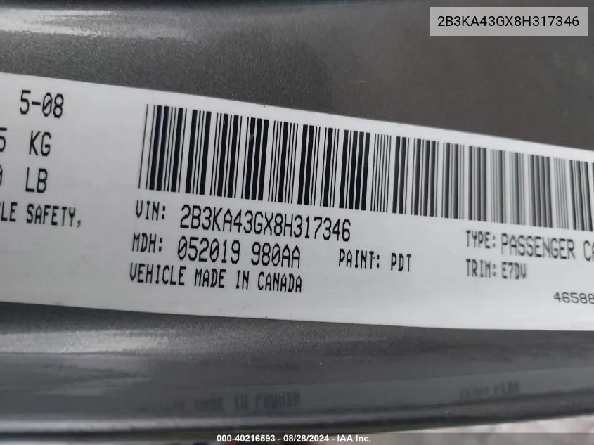 2B3KA43GX8H317346 2008 Dodge Charger