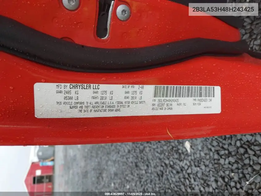 2B3LA53H48H243425 2008 Dodge Charger R/T