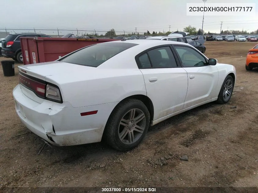 2012 Dodge Charger Sxt VIN: 2C3CDXHG0CH177177 Lot: 30037800